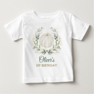 Elegant Fall Pumpkin Greenery Guld Birthday Boy T Shirt