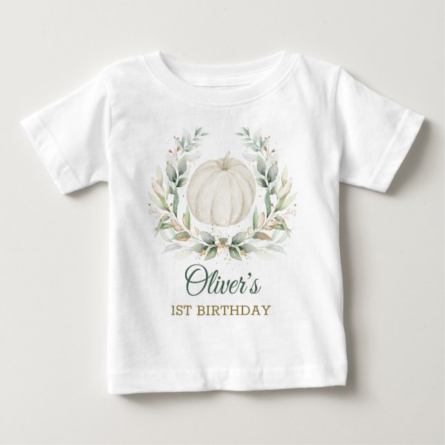 Elegant Fall Pumpkin Greenery Guld Birthday Boy T Shirt (Framsida)