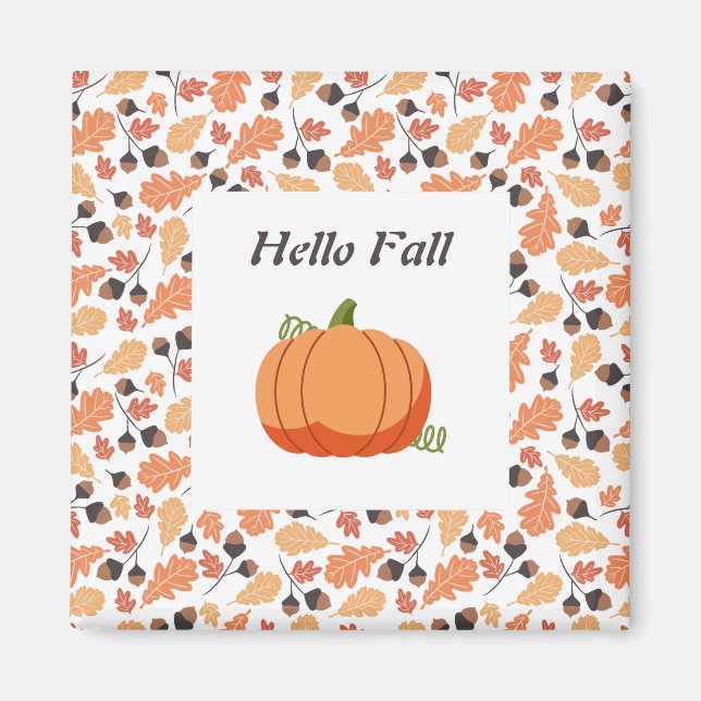 Elegant Fall Pumpkin med Höst löv Mönster Magnet (Framsidan)