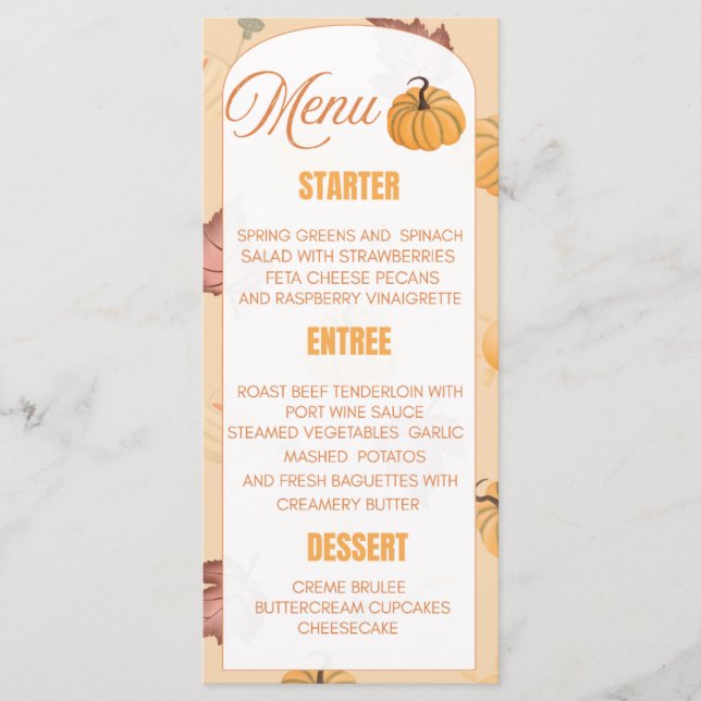 Elegant Fall Pumpkinsmeny – Höst Thanksgiving Di Meny (Framsida)