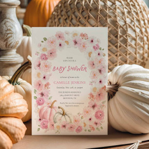 Elegant Fall Rosa Pumpa Blommig Flickas Baby Showe Inbjudningar