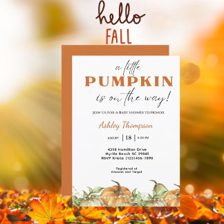 Elegant Fall Rosa Pumpkin Baby Shower Inbjudningar