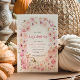 Elegant Fall Rosa Pumpkin Blommigt Girl Baby Showe Inbjudningar