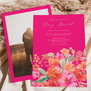 Elegant fall terracotta boho blommigt foto bröllop inbjudningar