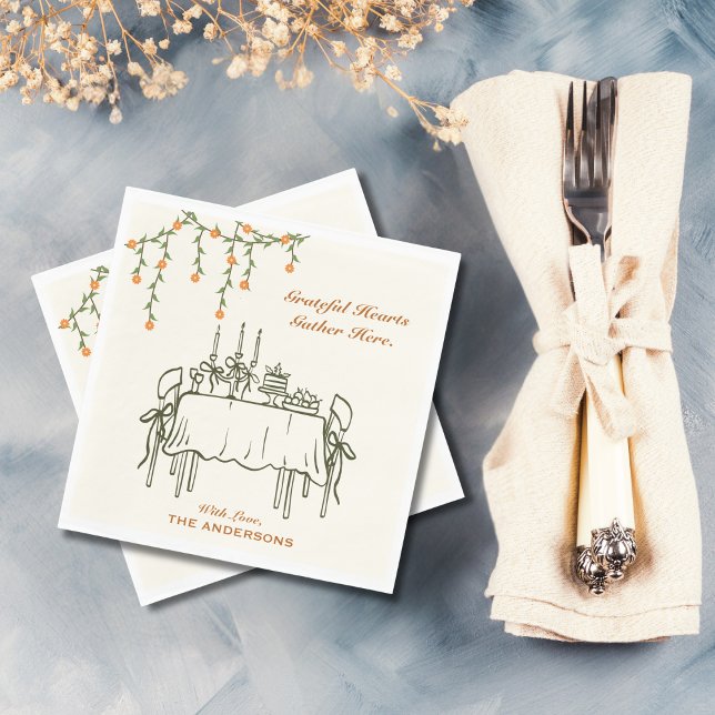 Elegant Fall Thanksgiving Friendsgiving middag Pappersservett (Skapare uppladdad)