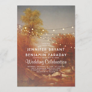 Elegant Fall Träd Rustic String Ljus Bröllop Inbjudningar