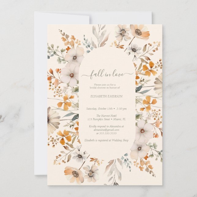 Elegant Fall Watercolor Apples and Flowers Inbjudningar (Framsida)