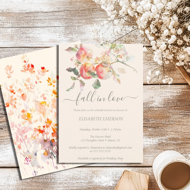 Elegant Fall Watercolor Apples and Flowers Inbjudningar (Skapare uppladdad)