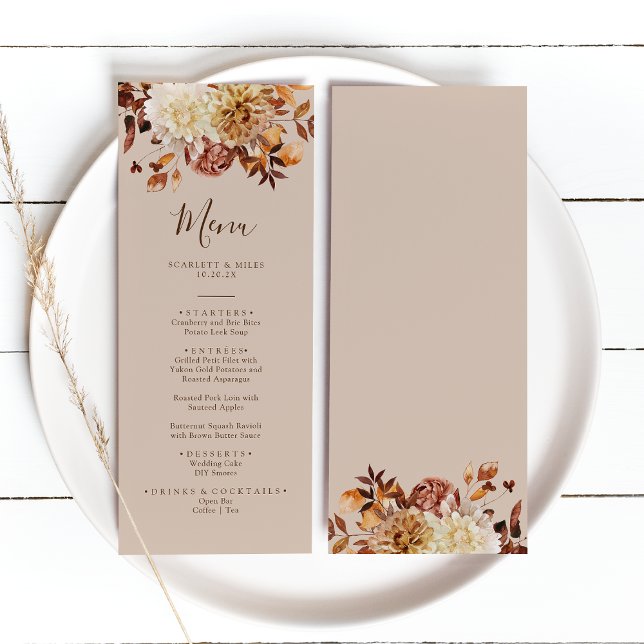 Elegant Fall Watercolor Terracotta Bröllop Menu Meny (Elegant Fall Watercolor Terracotta Floral Wedding Menu by Painted Paperie
)