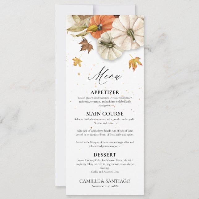 Elegant Fall Wedding Menu Inbjudningar (Framsida)