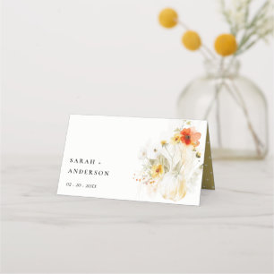 Elegant Fall Wildblompumpkin Watercolor Bröllop Placeringskort