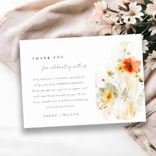 Elegant Fall Wildblompumpkin Watercolor Bröllop Tack Kort