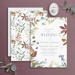 Elegant Fall Wildbloms Blommigt Watercolor Bröllop Inbjudningar