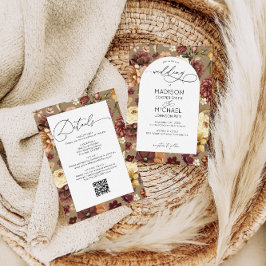 Elegant Fall Wildrows Blommigt QR Code Bröllop Inbjudningar