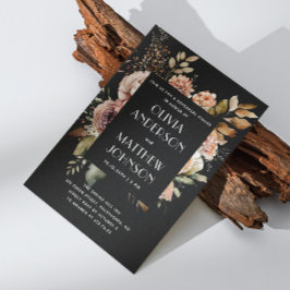 Elegant faller svart blommigt bröllop repetitionsm inbjudningar