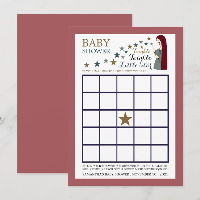 Elegant Falling Stars, Baby Shower Bingo Inbjudningar (Fram/baksida)