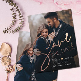 Elegant Fals Rosa Guld Bröllopsfoto Spara Datumet Meddelande Vykort