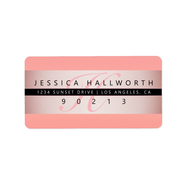 Elegant Fals Rosa Guld & Monogram Returadress Adressetikett (Framsidan)