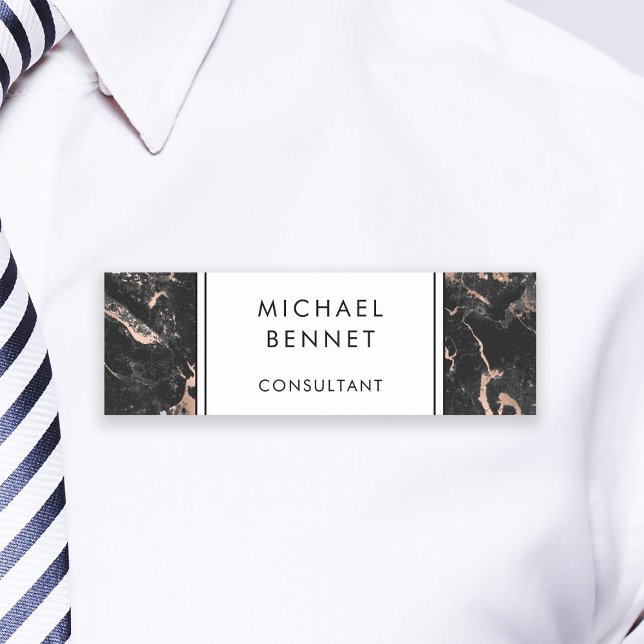 Elegant Fals Svart Marmor Konsult Verksamhet  Namnbricka (Elegant Faux Black Marble Consultant Business Name Tag)