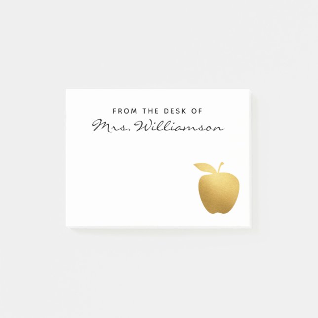 Elegant falsk förgylld äpple-personlig lärare post-it block (Framsida)