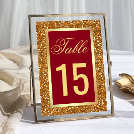Elegant falsk guld folie glitter vinröd bordsnummer