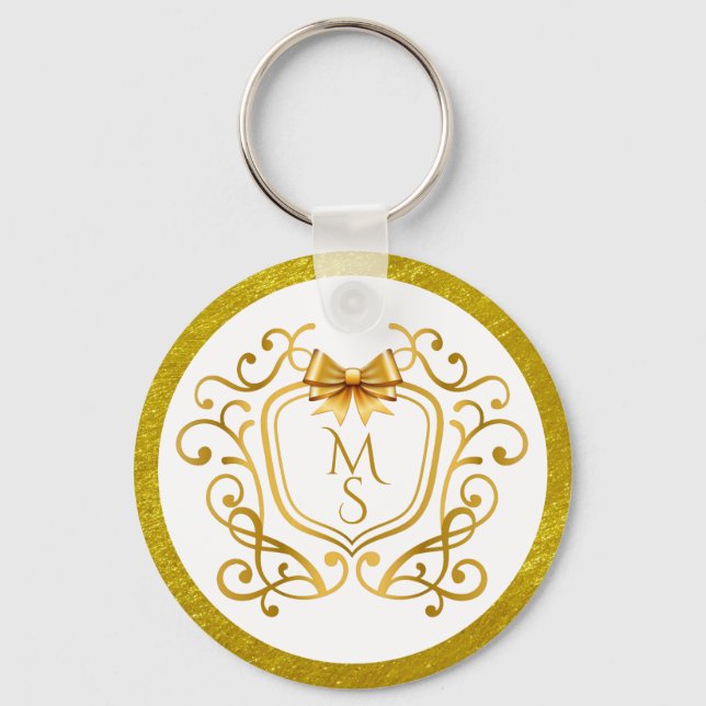 Elegant falsk guld folie monogram bröllopsfavorit nyckelring (Framsida)