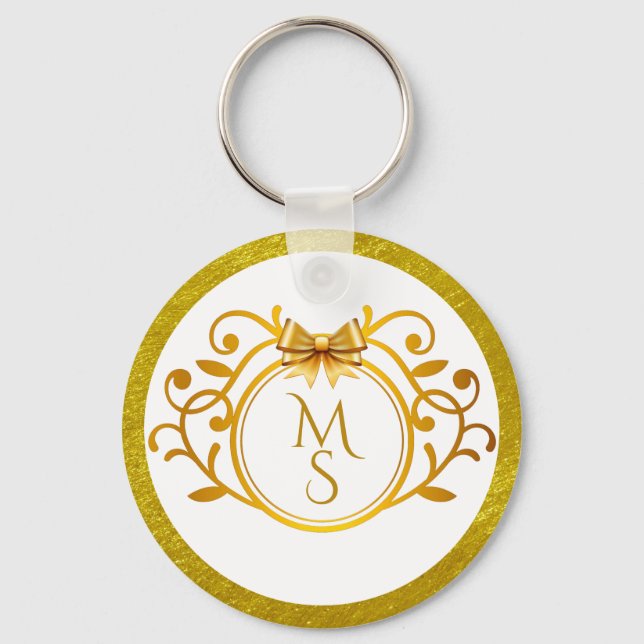 Elegant falsk guld folie monogram bröllopsfavorit nyckelring (Framsida)