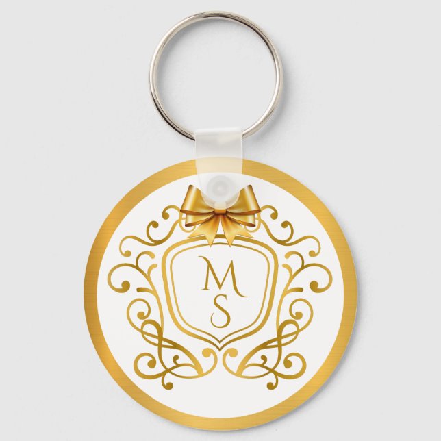 Elegant falsk guld folie monogram bröllopsfavorit nyckelring (Framsida)