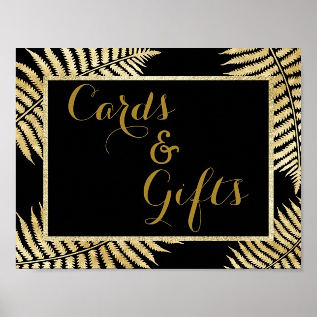 Elegant Falsk Guldblad Bräken Bröllop Poster (Framsidan)