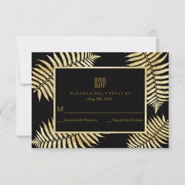 Elegant Falsk Guldblad Ormbunke Bröllop RSVP OSA Kort (Framsida)
