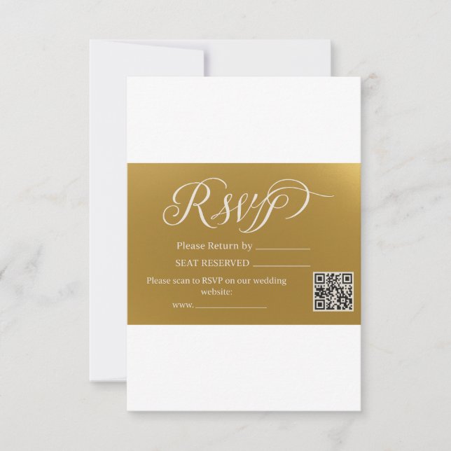 Elegant falsk guldfolie script QR-kod bröllops-RSV OSA Kort (Framsida)