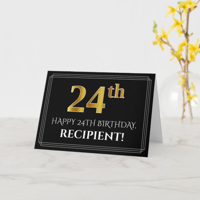 Elegant Falsk Guldlook "24-årsdag" + Namn Kort (Gul blomma)
