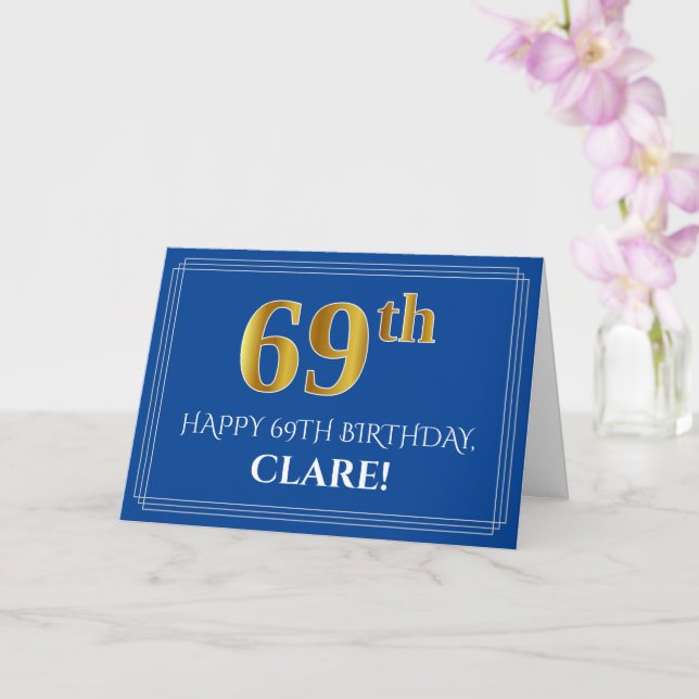Elegant Falsk Guldlook 69-årsdag, Namn (Blå) Kort (Orkide)