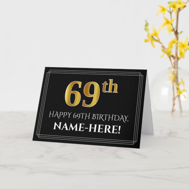 Elegant Falsk Guldlook "69:e" Födelsedag + Namn Kort (Gul blomma)