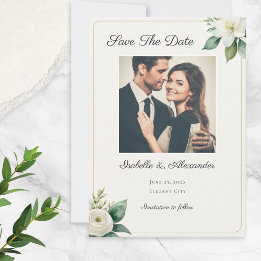 Elegant falsk guldram Vita blommor Anpassad bild Spara Datumet