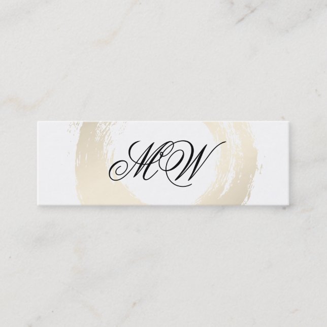 Elegant falsk platina borstad fancy monogram mini visitkort (Framsida)