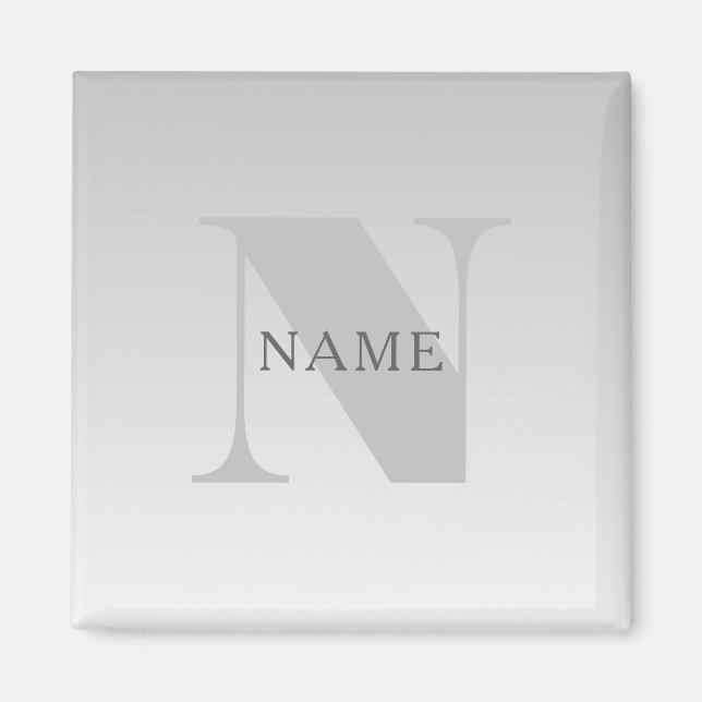 Elegant Falsk Silver Grå Gradient Monogram Klassis Magnet (Framsidan)