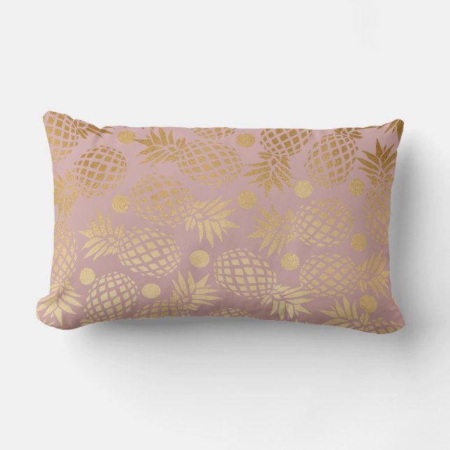 elegant falskt guld ananas mönster prickar lumbarkudde (Framsida)