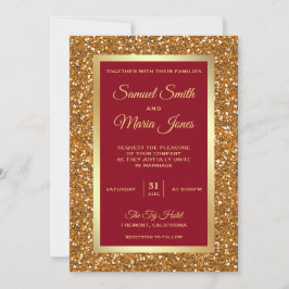 Elegant falskt guld folie glitter vinröd bröllop inbjudningar
