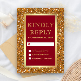 Elegant falskt guld folie glitter vinröd bröllop OSA kort