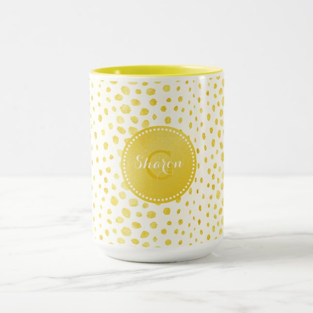 Elegant falskt guld glitter gepard tryck monogram mugg (Center)