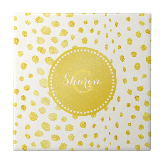 Elegant falskt guld glitter gepardtryck monogram kakelplatta (Framsidan)