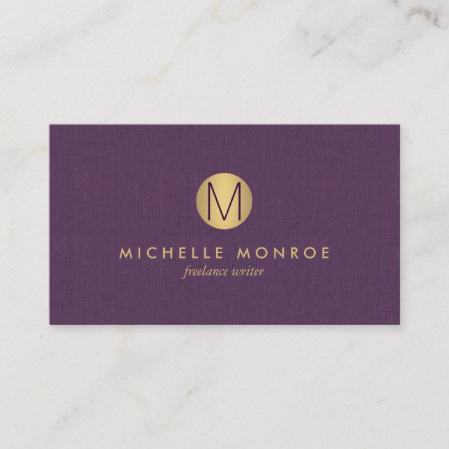 Elegant falskt guld minimalistisk monogram lila li visitkort (Framsida)