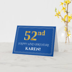 Elegant Falskt Guld Utseende 52-årsdag, Namn (Blå) Kort