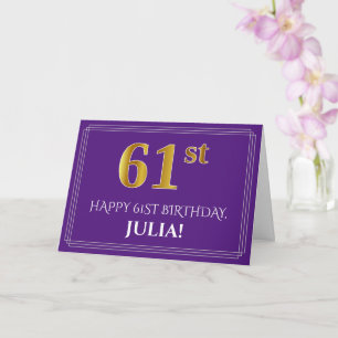 Elegant Falskt Guld Utseende 61-årsdag, Namn; Lila Kort