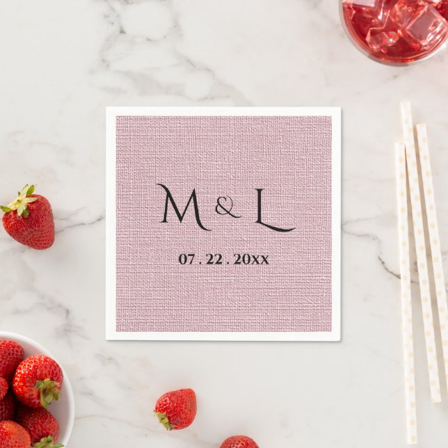 Elegant falskt linne rosa monogram pappersservett (Insitu)