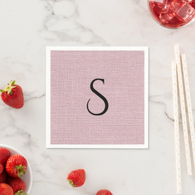 Elegant falskt linne rosa monogram  pappersservett (Insitu)