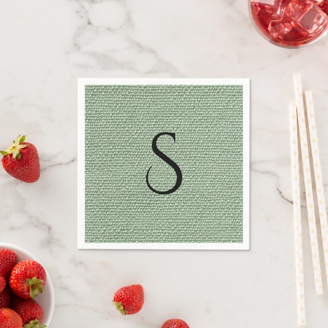 Elegant falskt linne Sagegrön monogram  Pappersservett (Insitu)