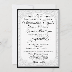Elegant falskt präglad kalligrafi - Vit/Svart Inbjudningar