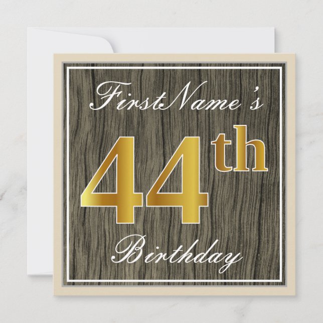 Elegant, Falskt Trä, Falskt Guld 44-årsdag + Namn Inbjudningar (Framsida)